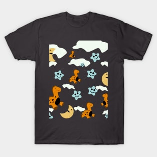 dinosaur, star and moon pattern T-Shirt